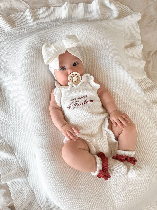 'My First Christmas' Singlet Frill Knit Romper