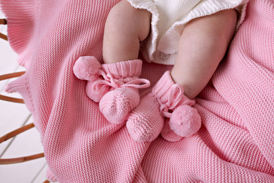 Knitted Booties Pink Poms