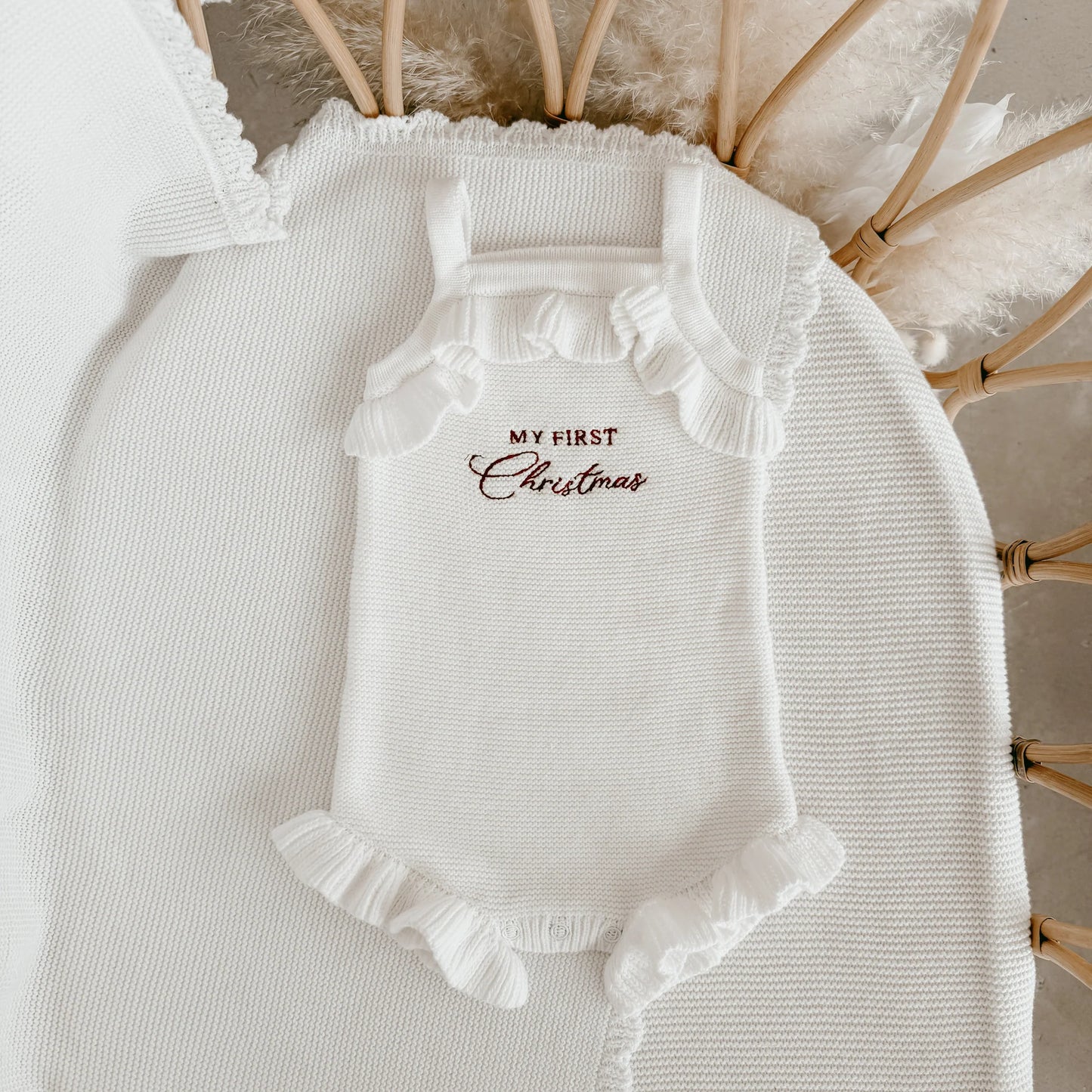 'My First Christmas' Singlet Frill Knit Romper