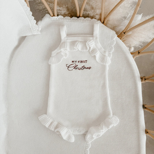 'My First Christmas' Singlet Frill Knit Romper