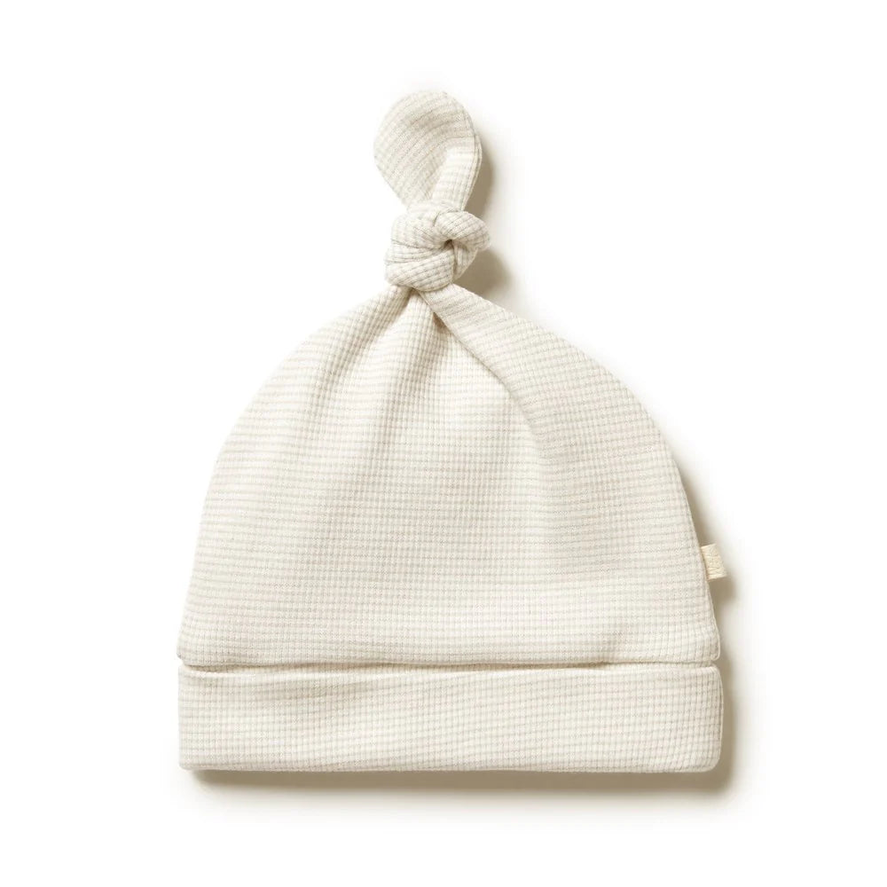 Organic Stripe Rib Knot Hat - Oatmeal
