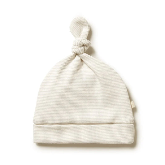 Organic Stripe Rib Knot Hat - Oatmeal